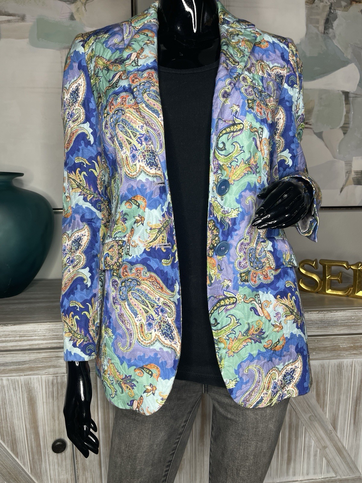 ETRO Milano Paisley Blazer IT 40 Made in Italy Blue Cotton Luxury Jacket