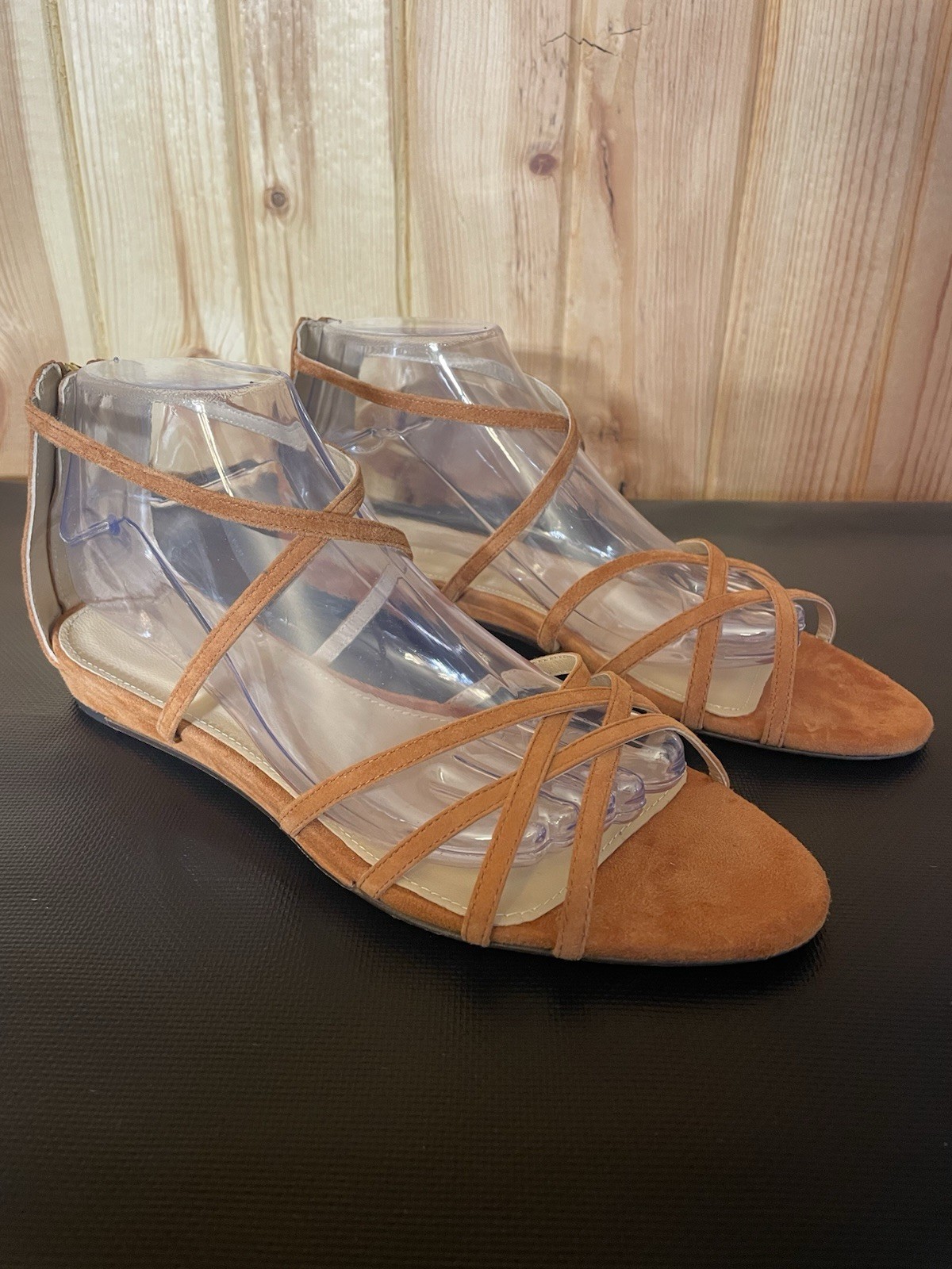 J Crew Cognac Suede Strappy Sandal Womens Size 9.5 Zipper Gladiator Flat Brown