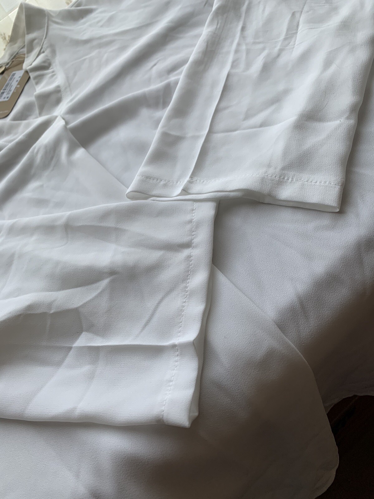 Timeson~ Sheer V Neck White Blouse~Long Sleeved With Roll Up Option~Sz Small NWT