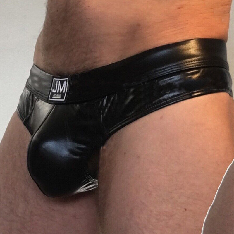 JOCKMAIL Men’s Wet Look Thongs Bikini U Convex Faux Leather Underwear Jock Strap