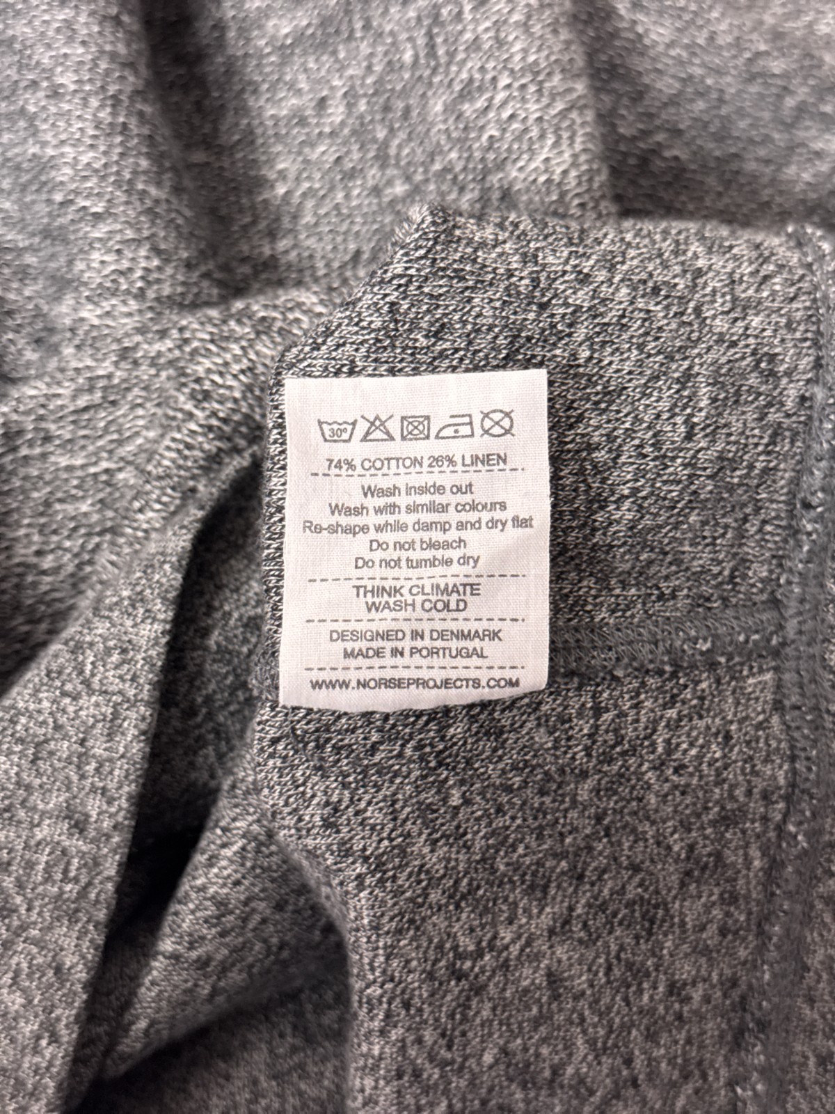 Norse Projects Sweatshirt Medium Mens Loopback French Terry Cotton Linen Gray