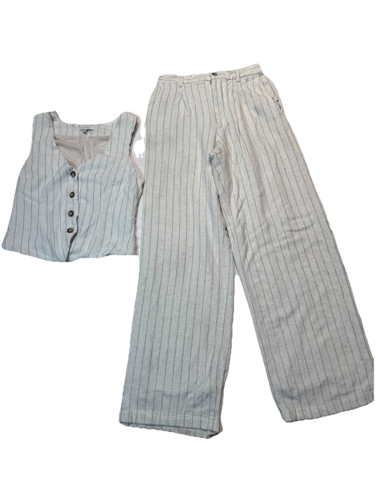 Z Supply Cortez Linen Blend Set XS Pinstripe Wide Leg Pants & Top Coastal Resort