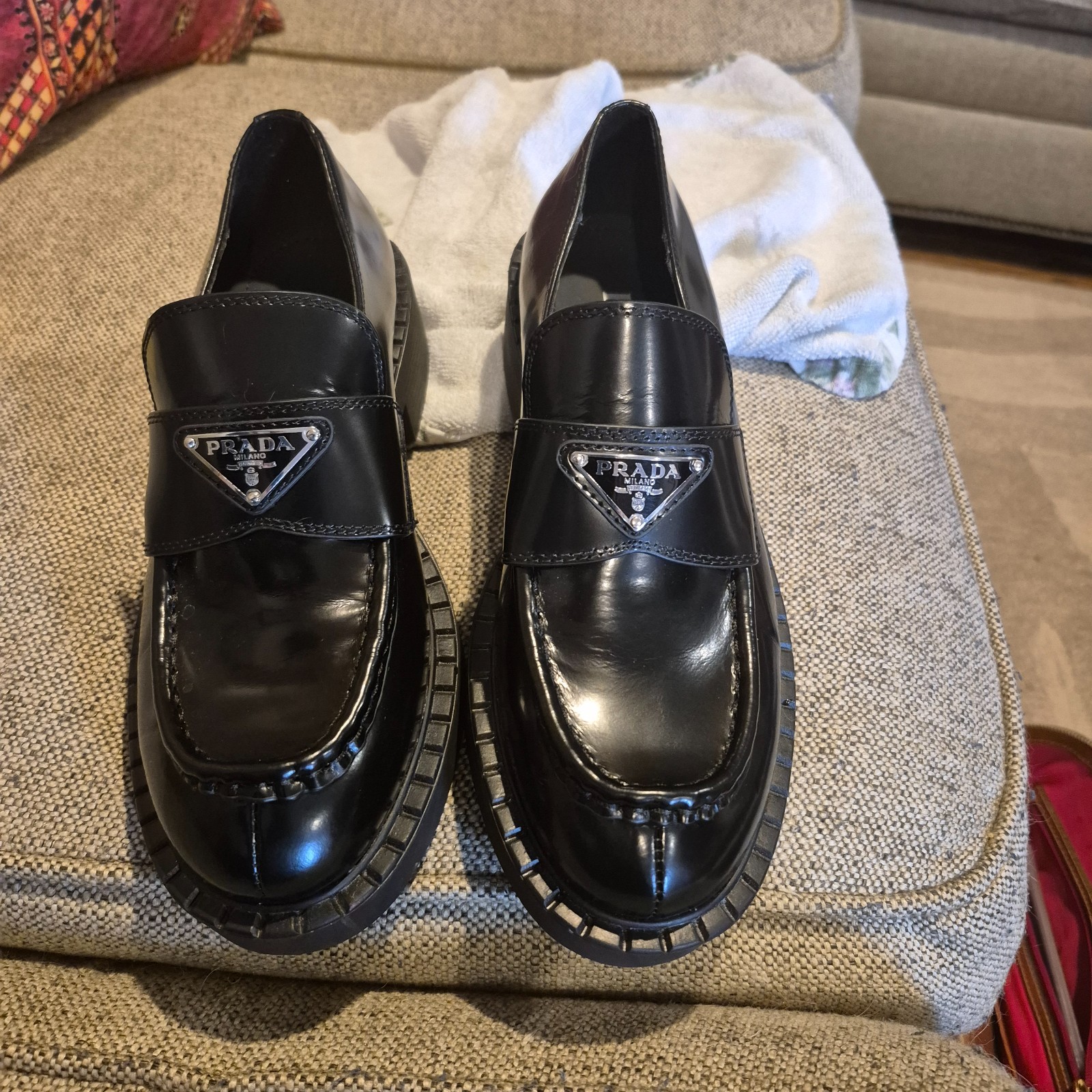 Prada chocolate brushed leather loafers black size 38. Retail $1,300