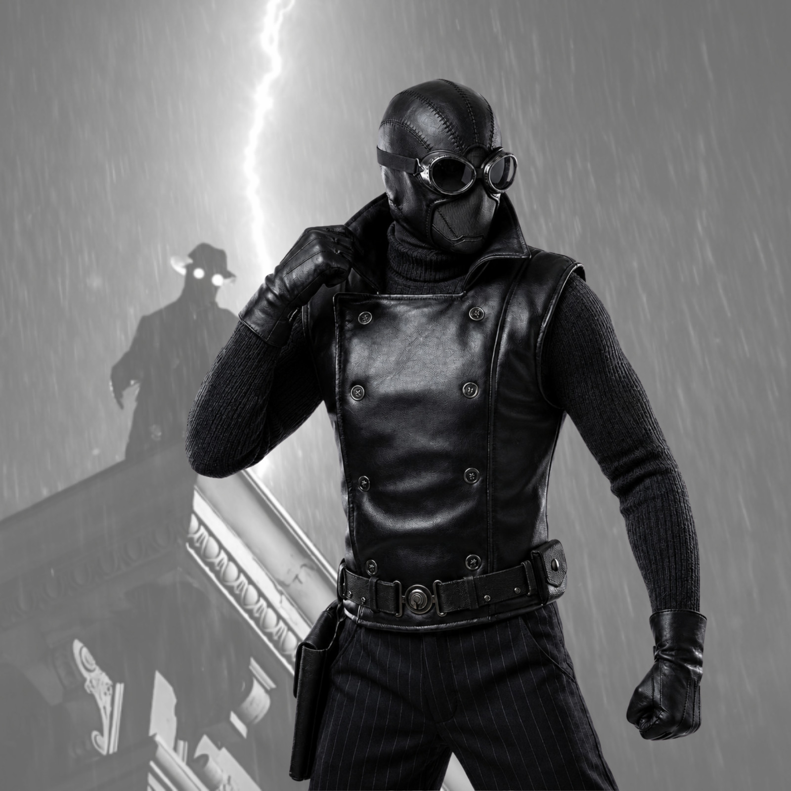Spider Noir Leather Vest Spider-Man Noir Cosplay Costume Halloween Outfit Suit