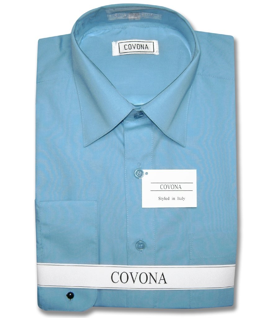 Mens Solid PEACOCK BLUE Color Dress Shirt with Convertible Cuffs sz 15 1/2 32/33