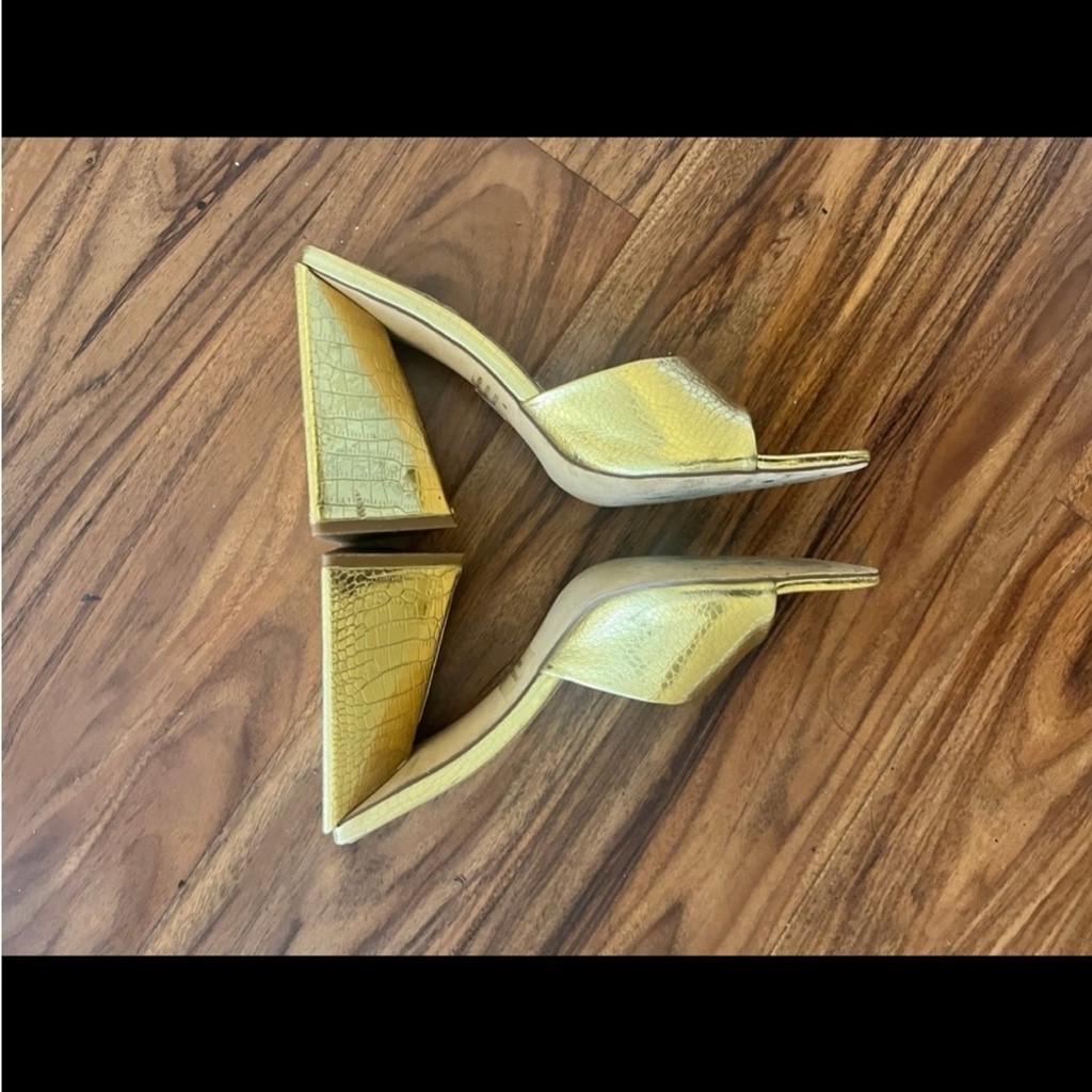 EGO official Metallic Gold Textured Block mule‎ Heels