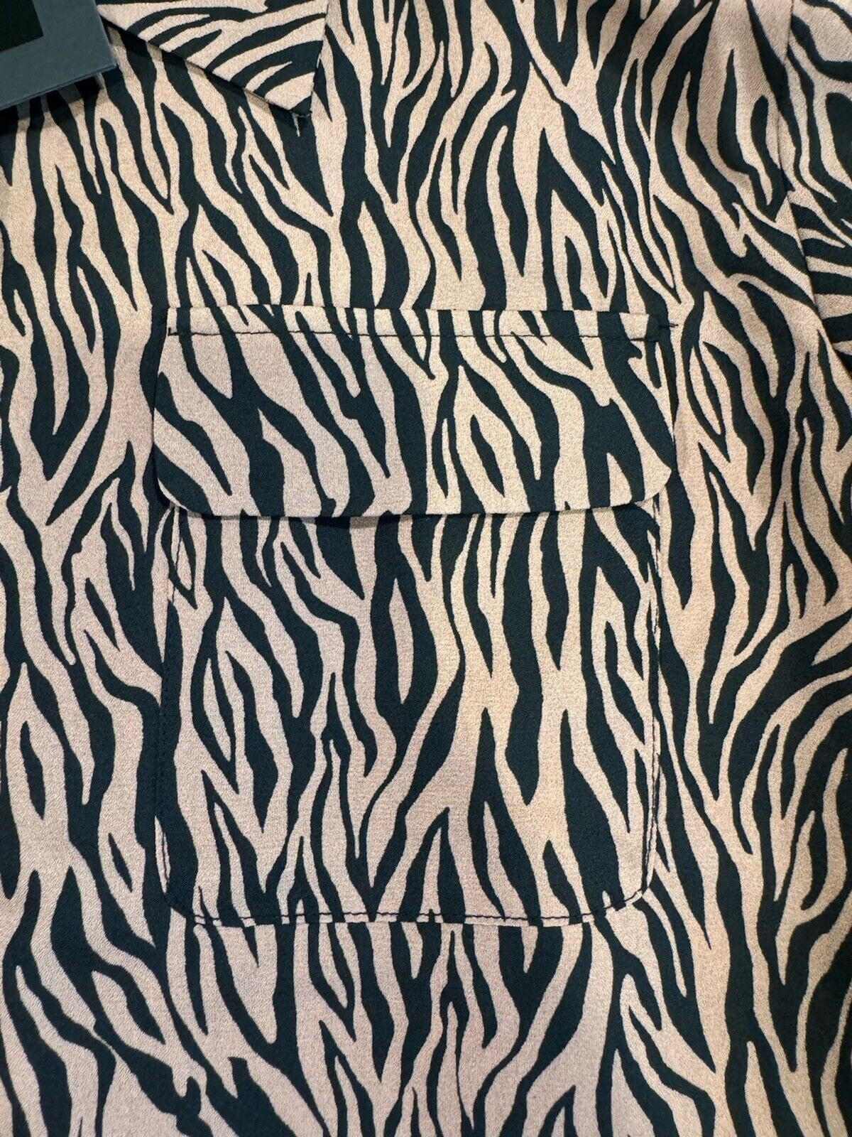 Pleione Zebra Print Button Up Blouse Women Small Roll Tab Long Sleeve NWT