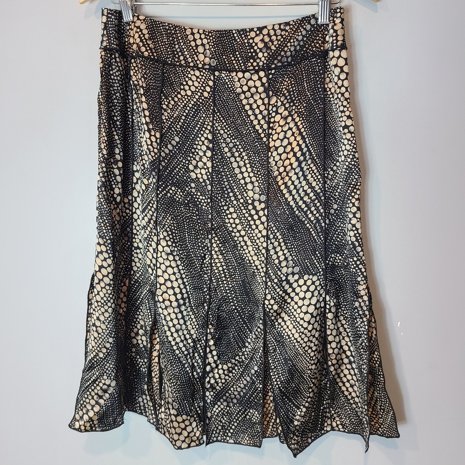 Vtg Drama 100% Silk Retro Skirt Sz 8 Black Gold Art Deco Dot Flapper Luxury 90s