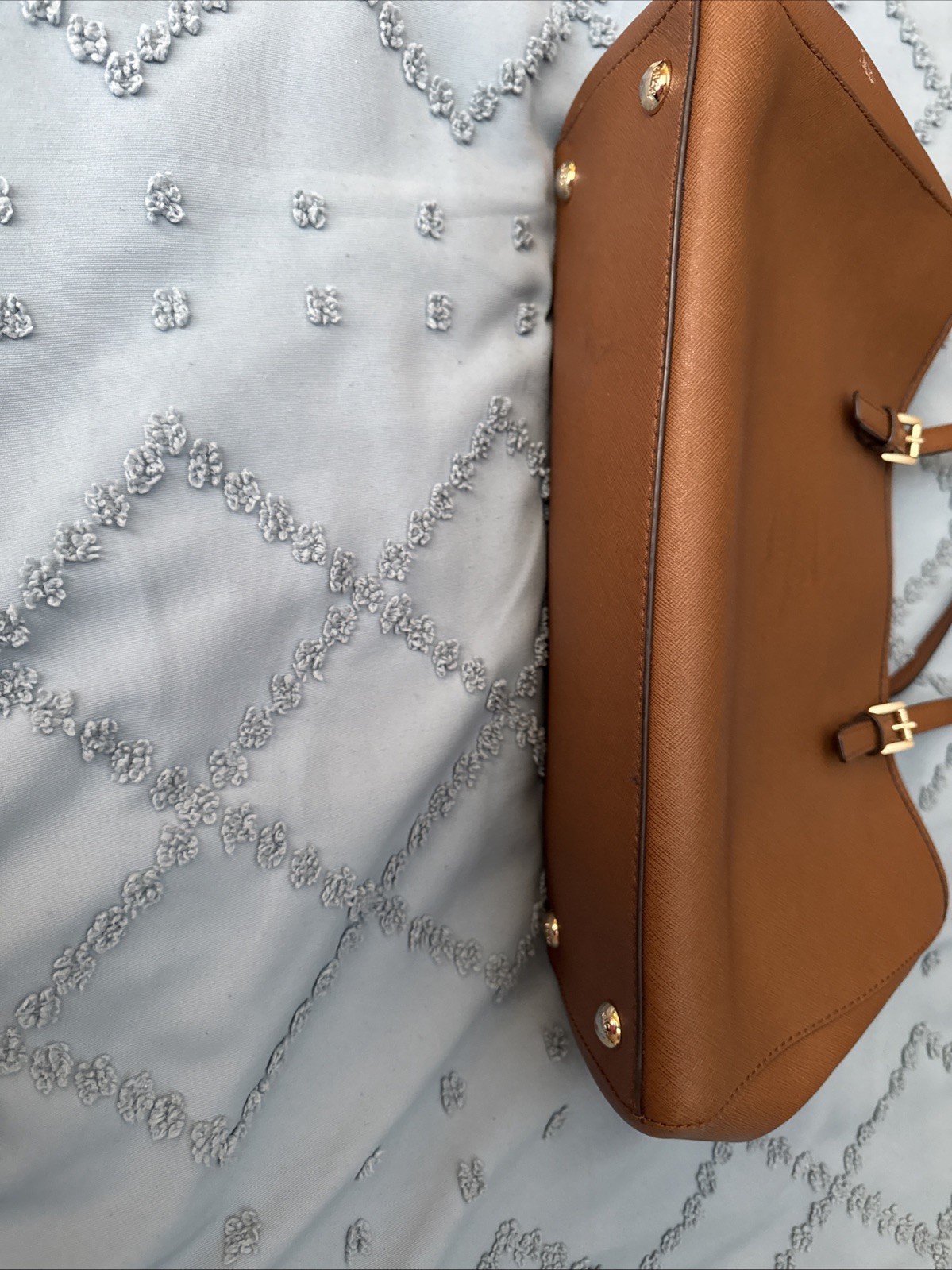 Michael Kors Coated Canvas Brown Tan Leather Shoulder Bag Tote Medium