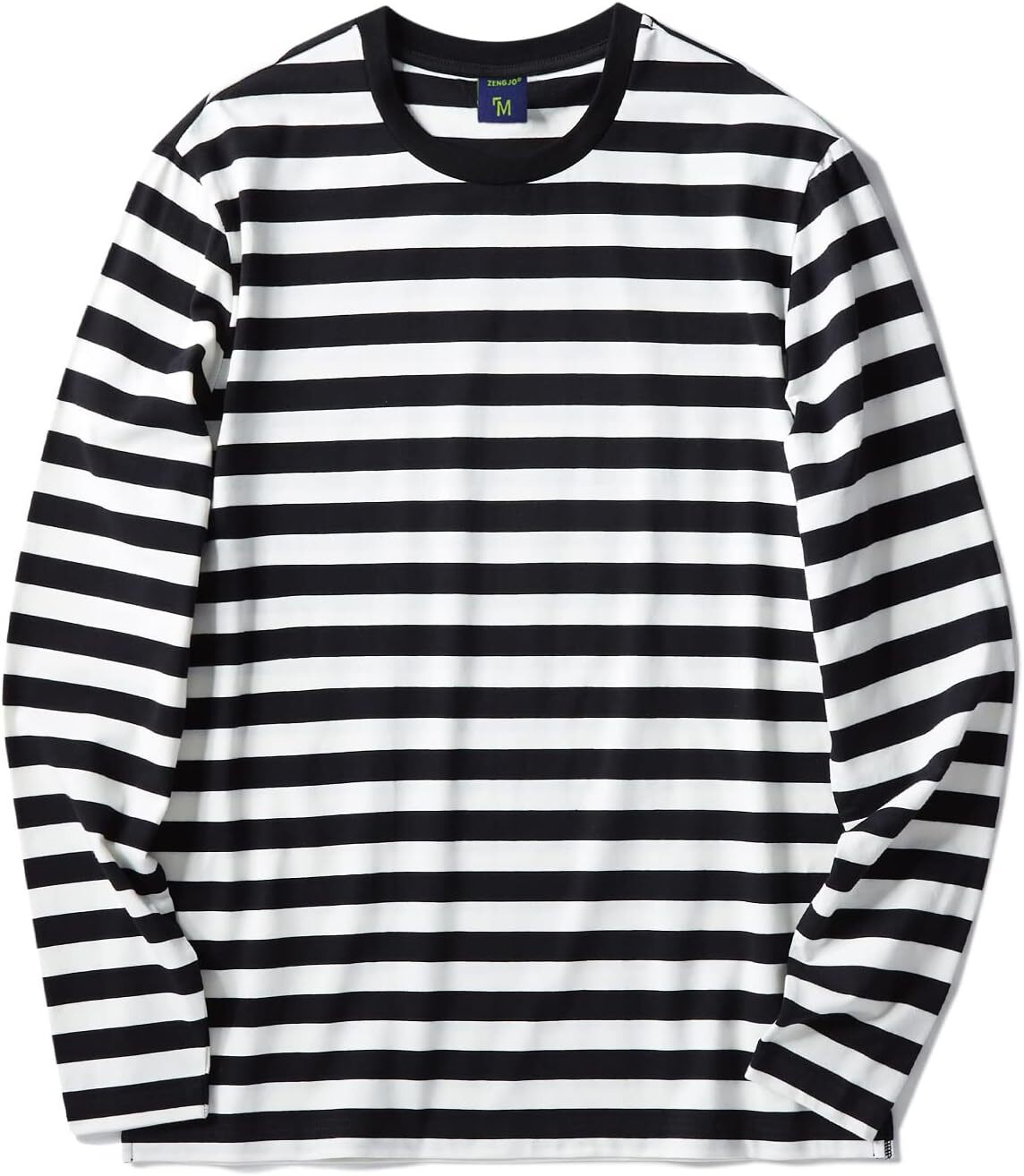 Men’s Medium Black And White Stripe Long Sleeve T Shirt Casual Cotton Spandex