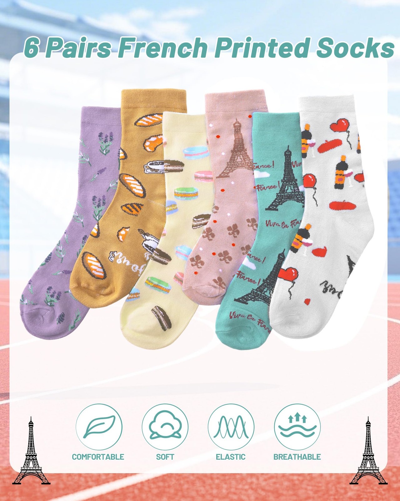 Liitrsh 6 Pairs Funny French Socks for One Size, As Shown in the Picture