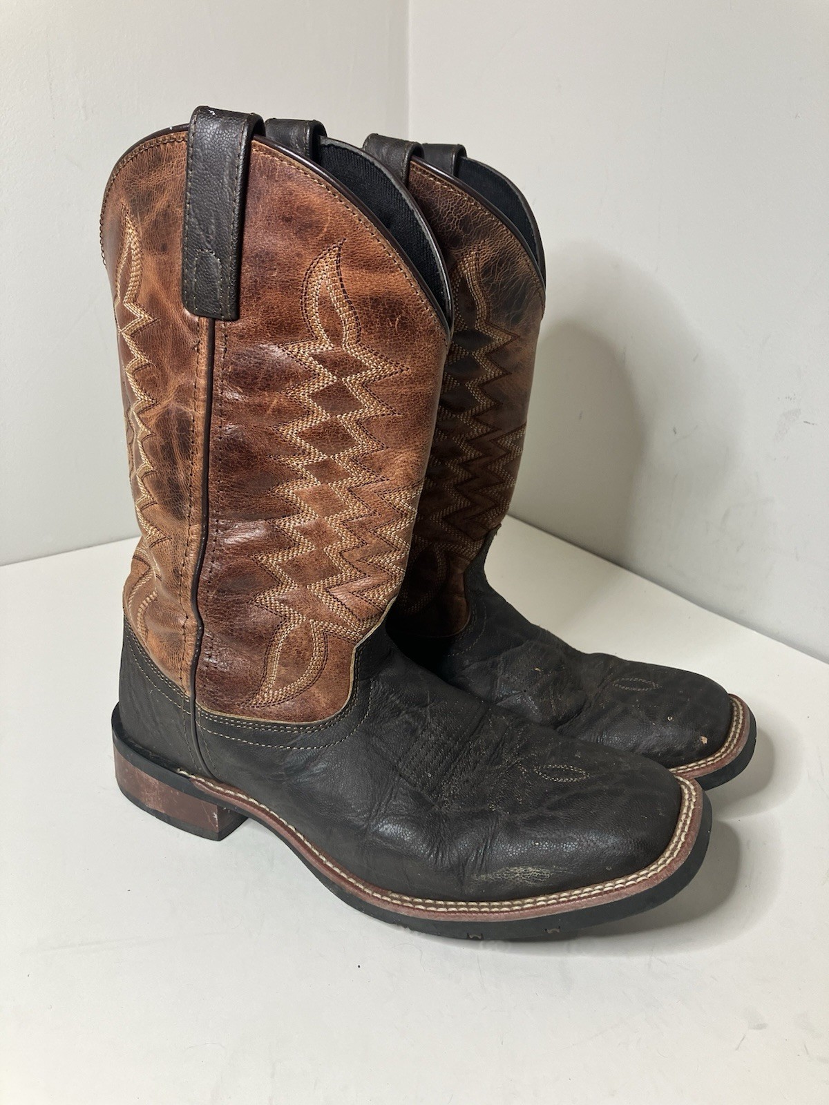 Laredo 7855 Cowboy Boots Men 8.5 EW (extra wide)Brown Leather Western Square Toe