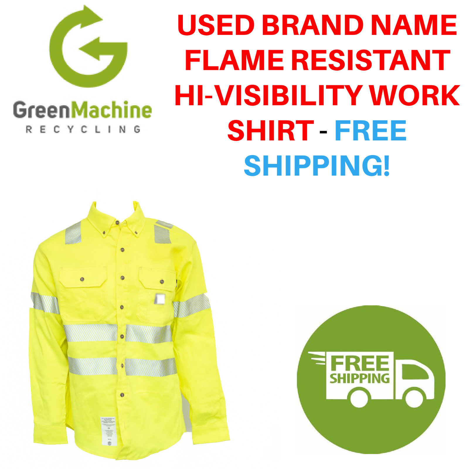 Used Brand Flame Resistant Hi-Visibility Work Shirt CARHART Cintas, Workrite