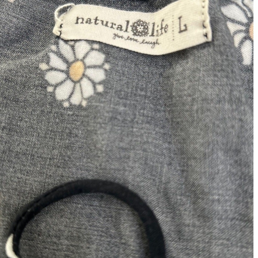 Natural Life Blouse Womens Large Black Floral Boho Peasant Top Long Sleeve
