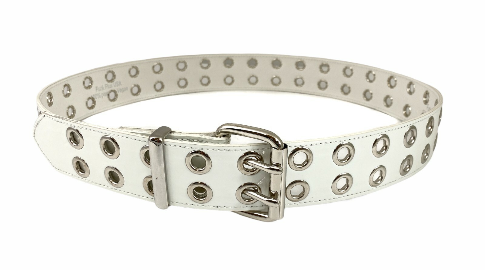 White Patent 2 Row Eyelet Grommet Uniform Belt USA Made Rock Goth Funk Plus