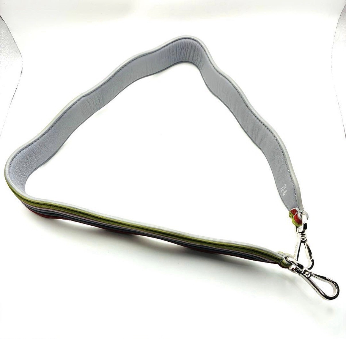 FENDI Strap You Shoulder Strap Wavy Multicolor Suede Leather Silver Authentic