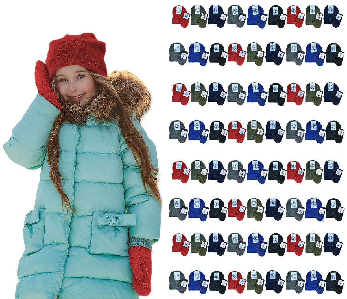 72 Pairs Yacht & Smith Wholesale Kids Beanie and Glove Kit Sets