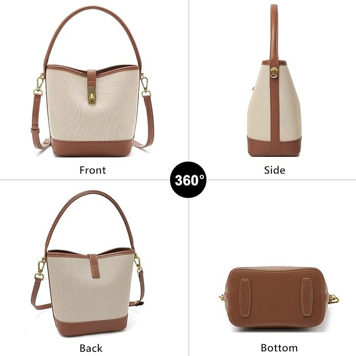 FOXLOVER Coated Canvas Bucket Crossbody Bags Top-Handle Handbags Small Satchel