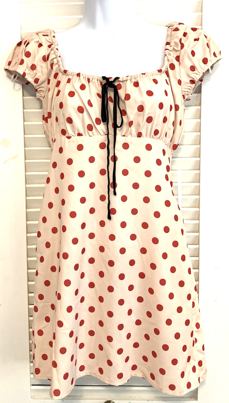 NWT’s LISA SAYS GAH THE SUZY DRESS Polka Dot Beige/Red Mini Designer SZ XS