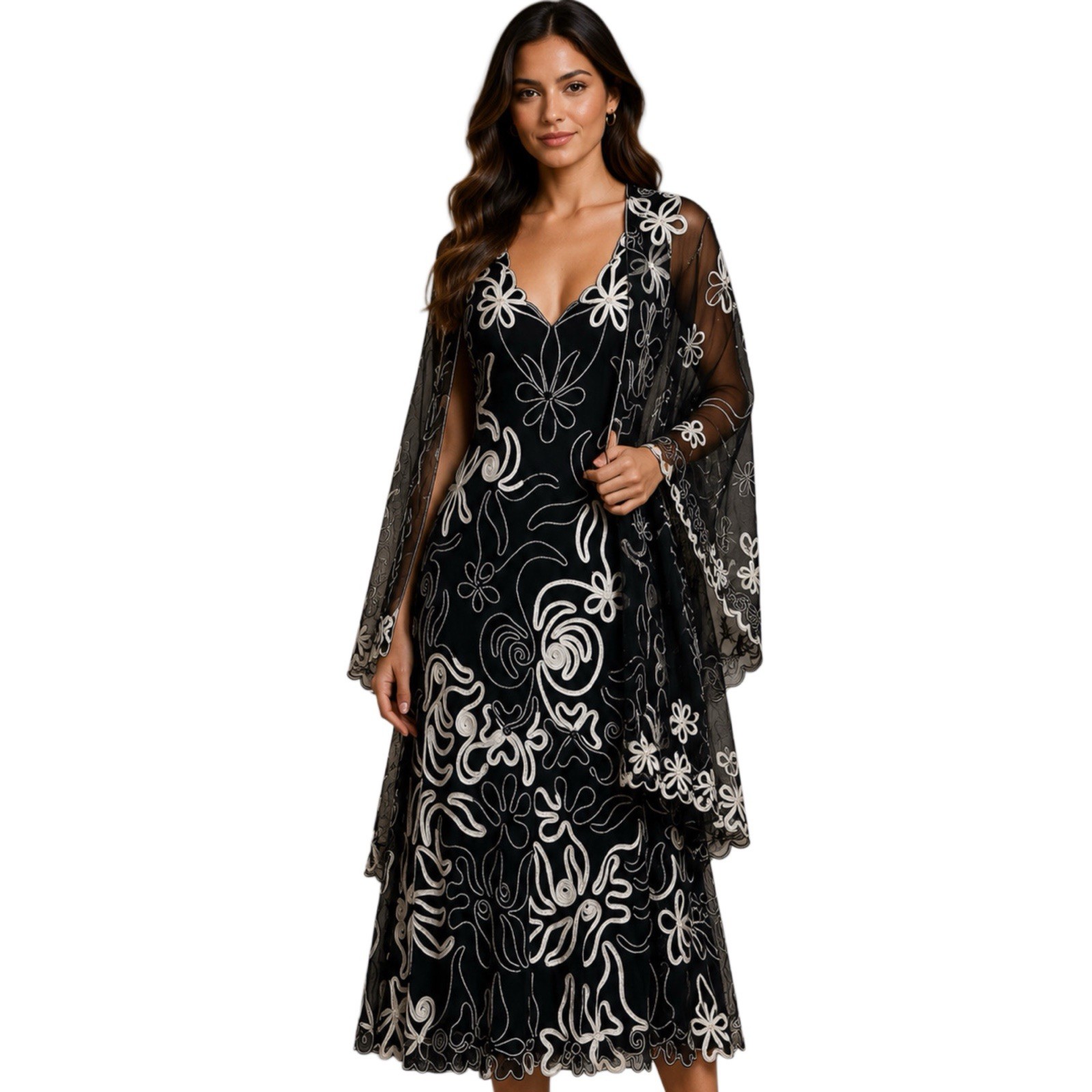 Phase Eight Dress & Shawl Set Uk 14 Applique Detail Wedding Cruise Races