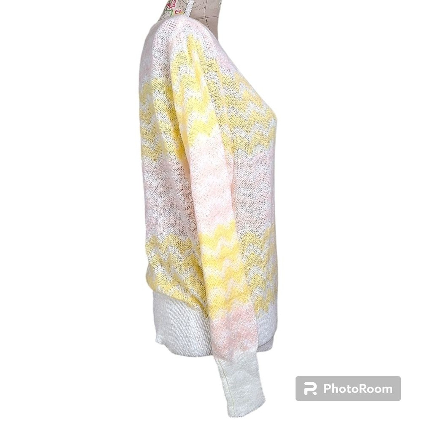 FRNCH Paris Ninette Size Medium Cream Pastel Wavy Stripe Lightweight Sweater NWT