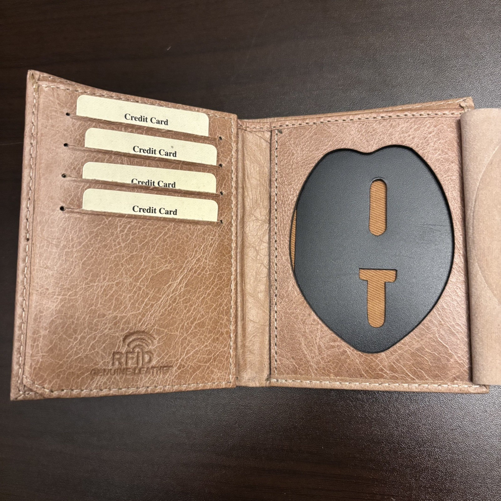 Cavelio RFID Blocking Genuine Leather Badge Holder Bifold Wallet ~Brand New~