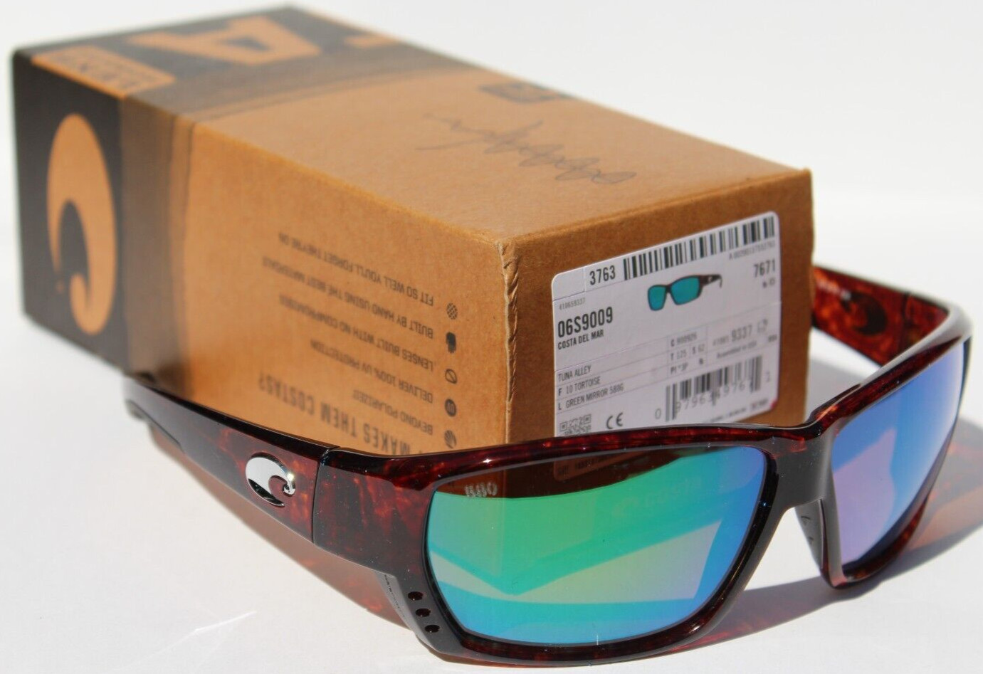 COSTA DEL MAR Tuna Alley POLARIZED Sunglasses Tortoise/Green Mirror 580G NEW
