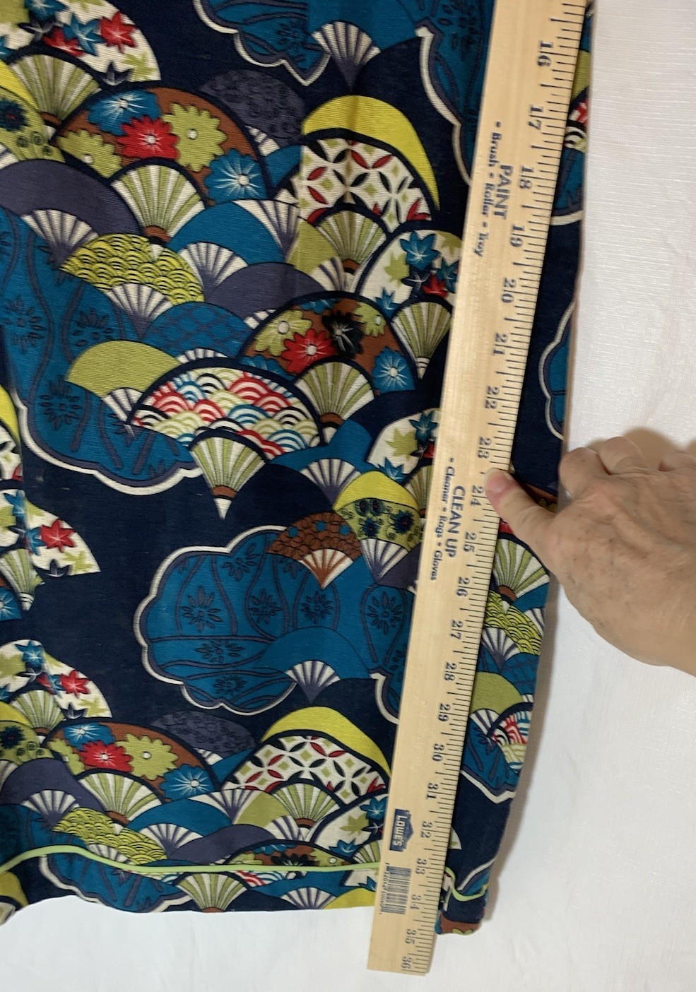 HANDMADE UKIYOE STYLE NAVY BLUE COTTON LINEN FABRIC WITH COLORFUL FAN PATTERN