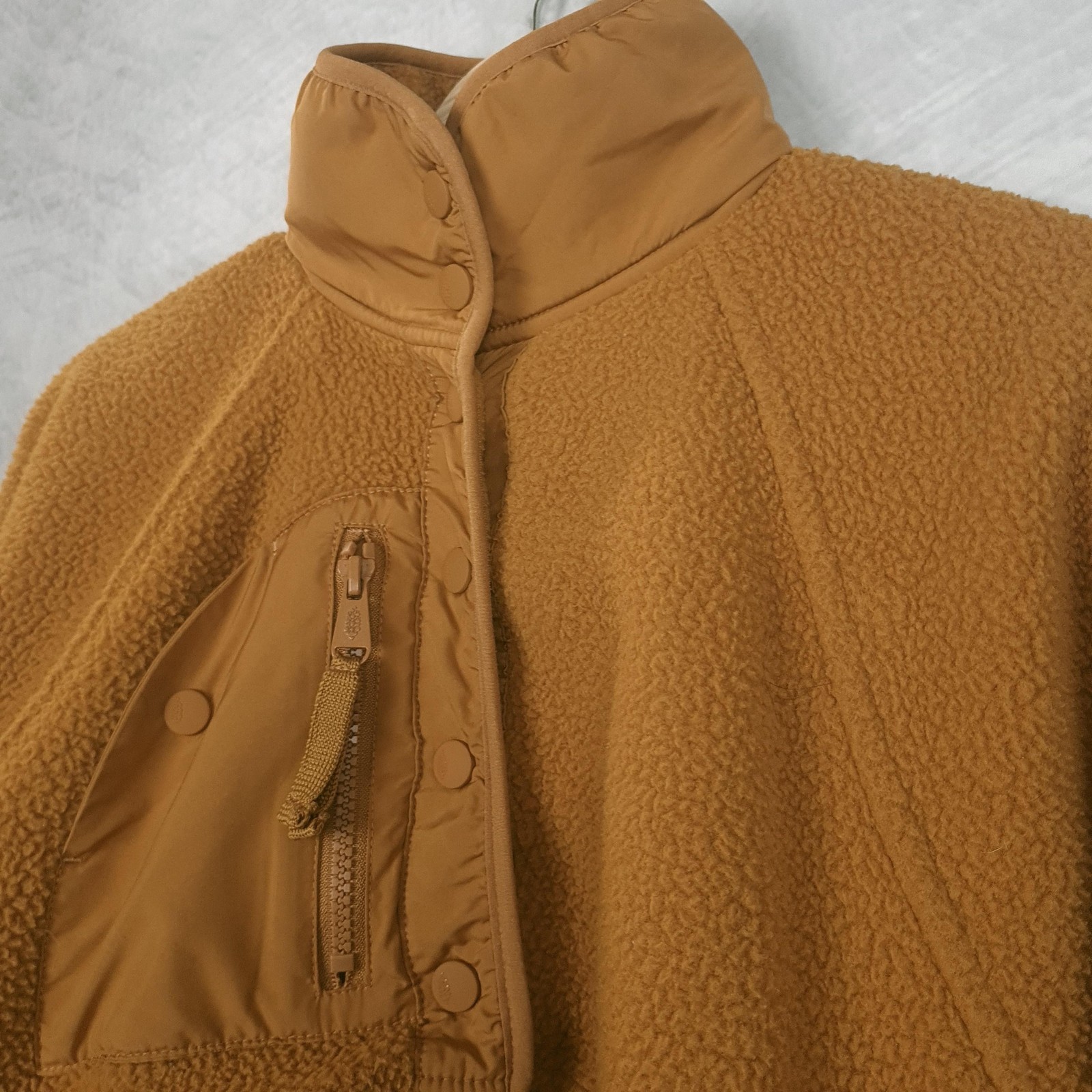 FP Movement Jacket Womens XS Brown Fleece Snap Front Zip Pockets Oversized