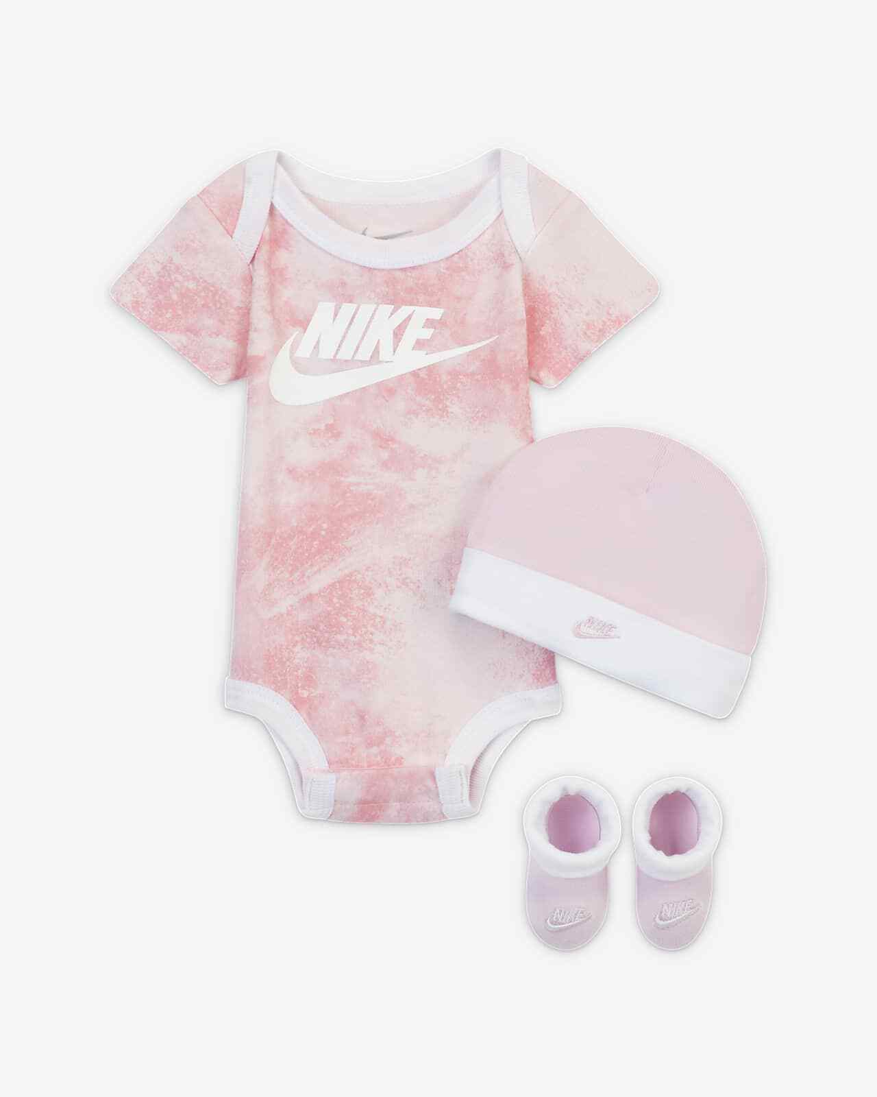 New Nike Baby Girl 3-Pc Bodysuit, Hat & Booties Set Choose Size & Color MSRP $24