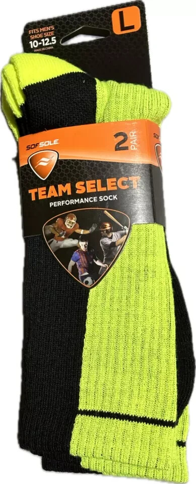 Lot 4 Pairs Men’s Team Select Socks Large Shoe Size 10-12.5 Black Neon Yellow