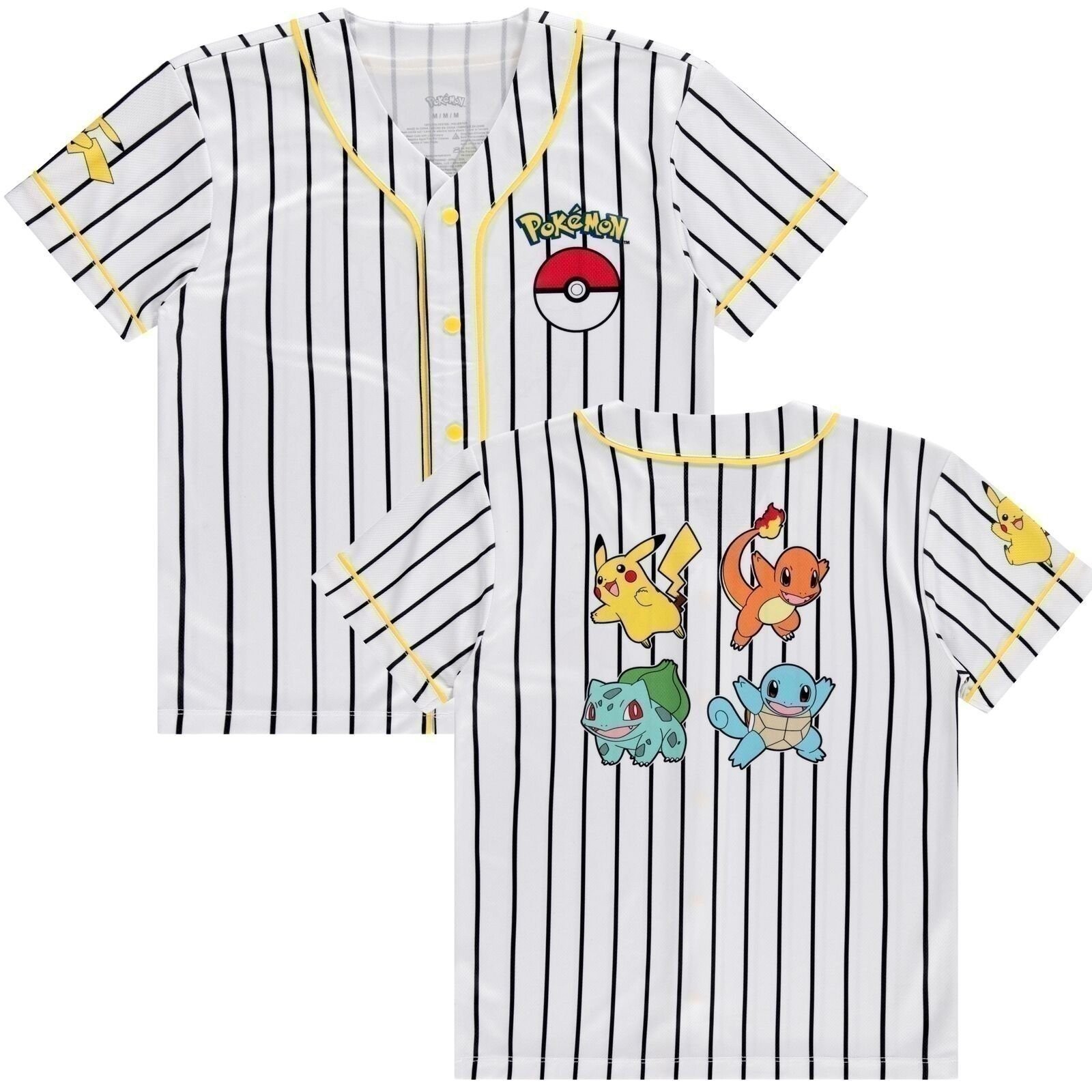 Boys Pokémon Baseball Jersey Shirt – Featuring Pikachu, Charizard, Squirtle…
