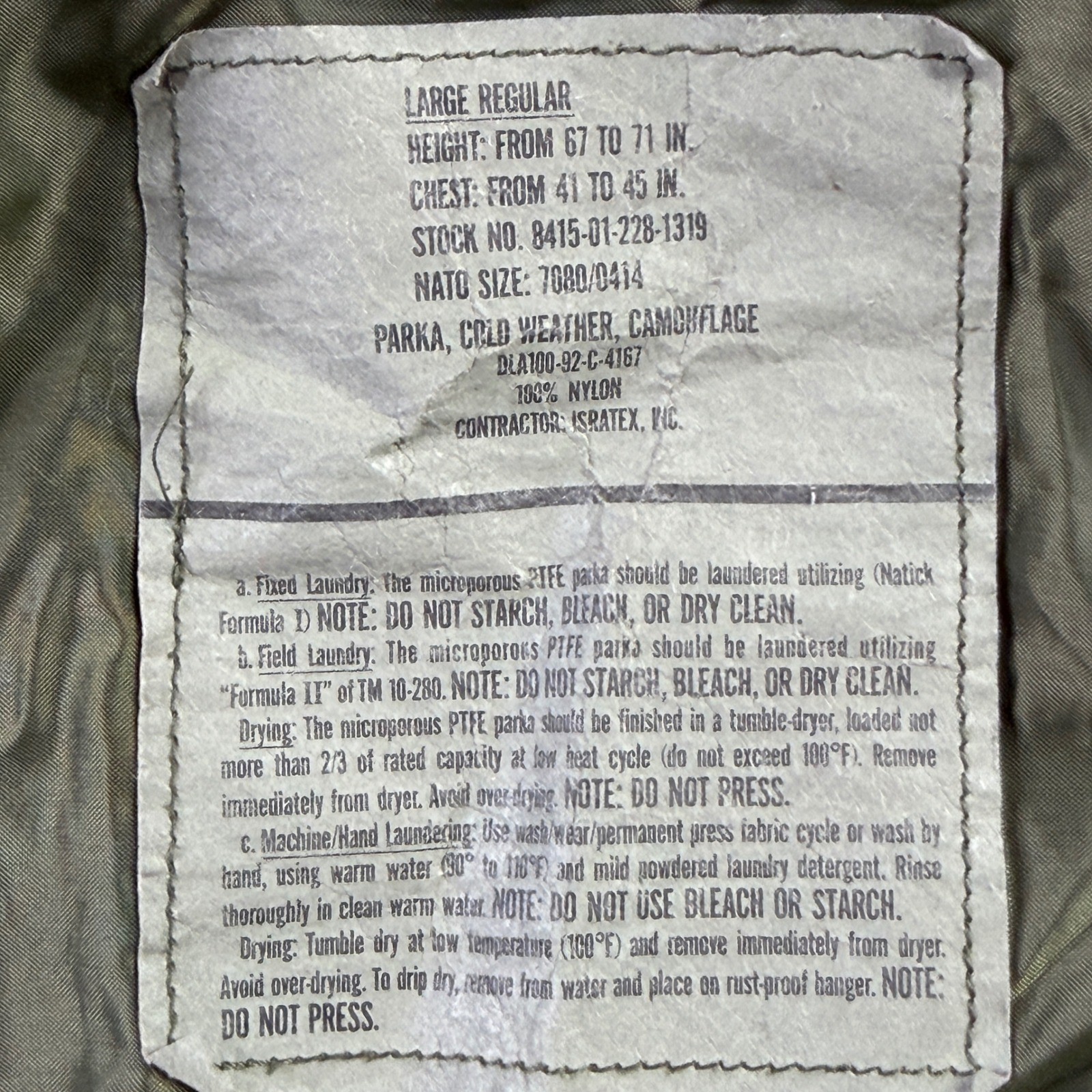 USGI Army Gore-Tex Jacket ECWCS Woodland Camo Parka Mens Large Reg Isratex Inc