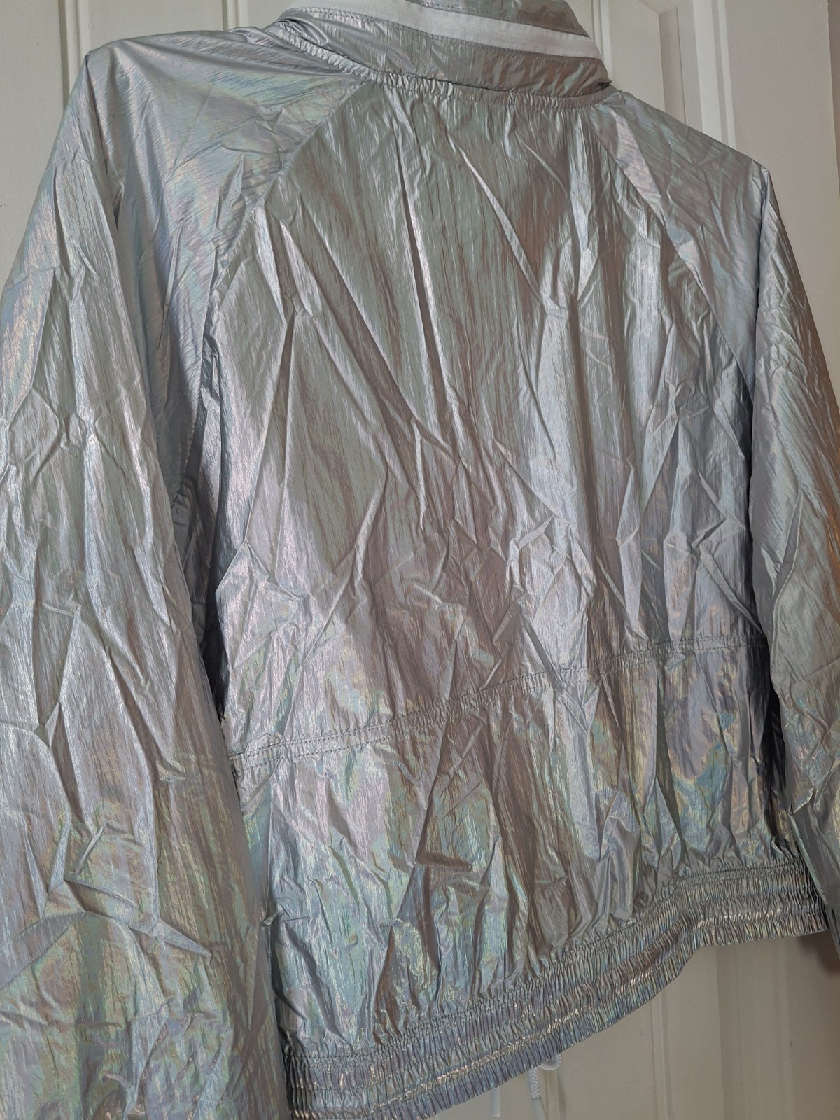 Umbro Premier Womens XL Iridescent Cropped Windbreaker Jacket Metallic Silver