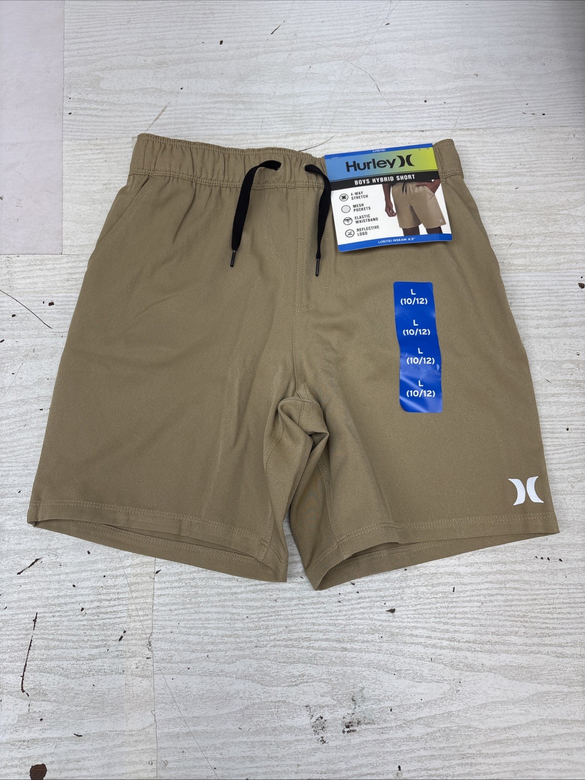 Hurley Boys Size L10/12 Hybrid Short, Elastic Waistband Khaki AM34