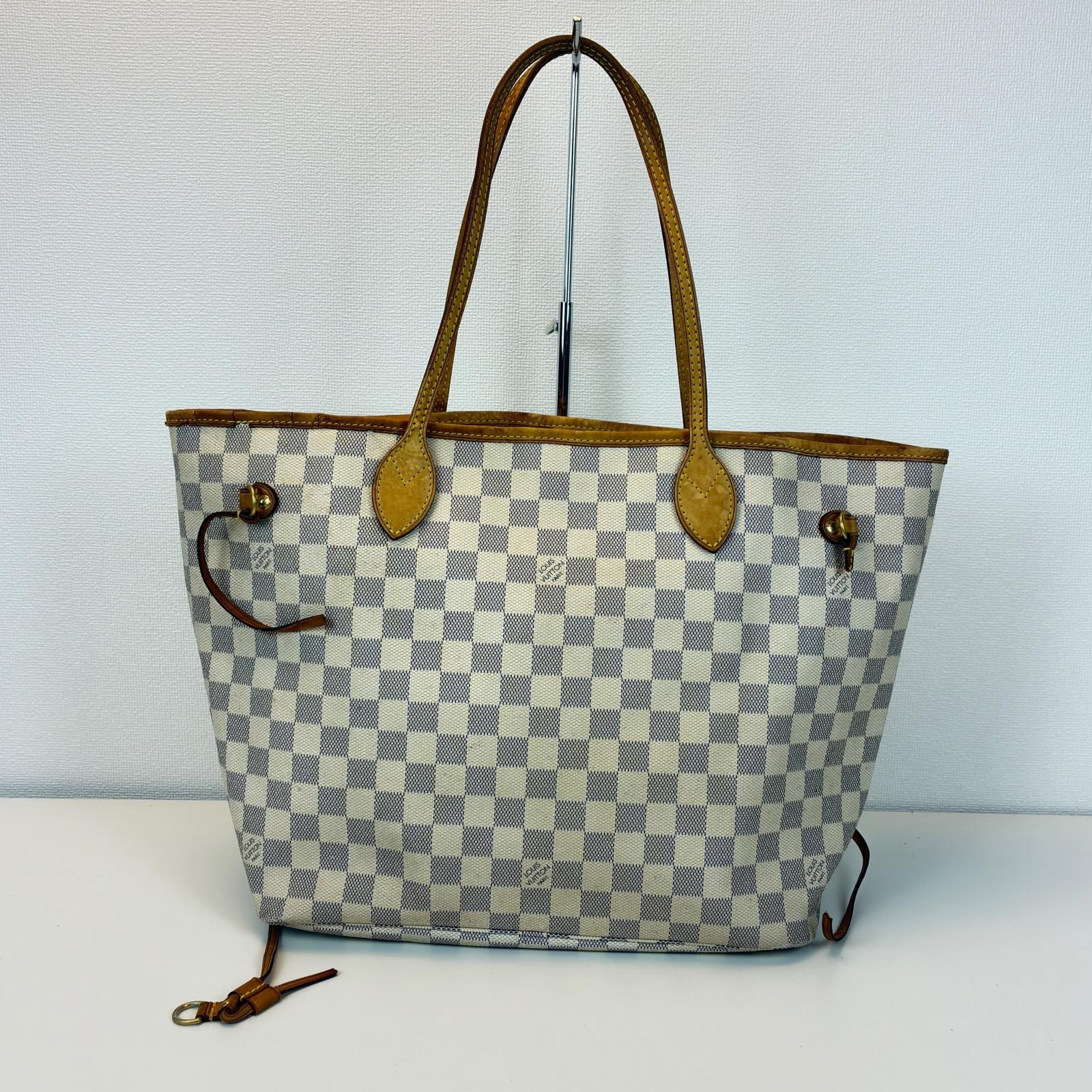 LOUIS VUITTON Neverfull MM Tote Bag N51107 Damier Azur Canvas white