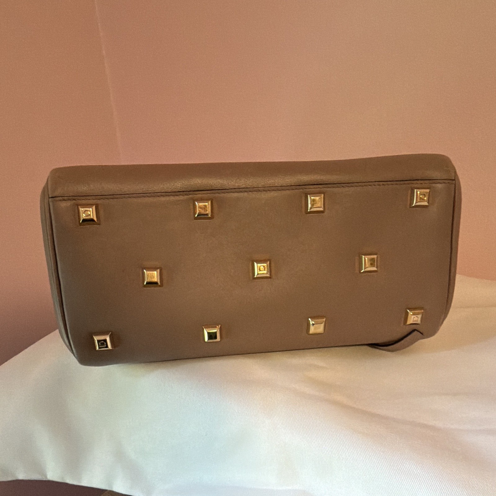 Salvatore Ferragamo The Studio Taupe Satchel Gold Hardware Detachable Strap