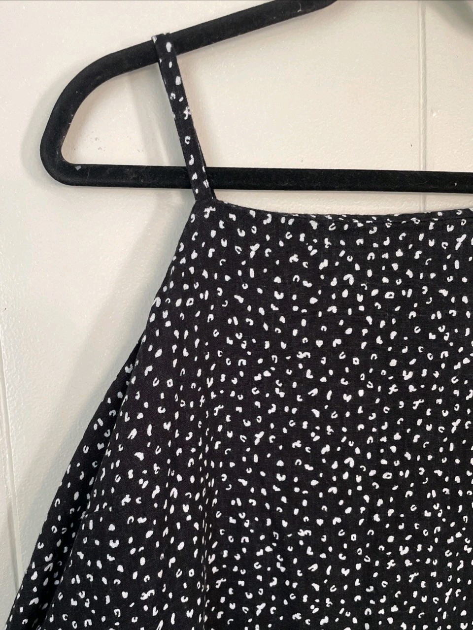 Old Navy Linen Dress Spaghetti Staps XXL Black Dot Pattern Knee Length