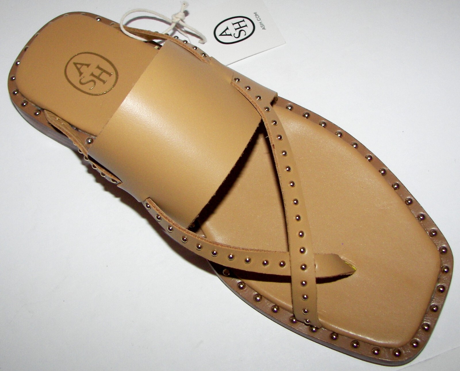 ASH Camel Beige Leather Studded Flat Sandals Shoes 39M