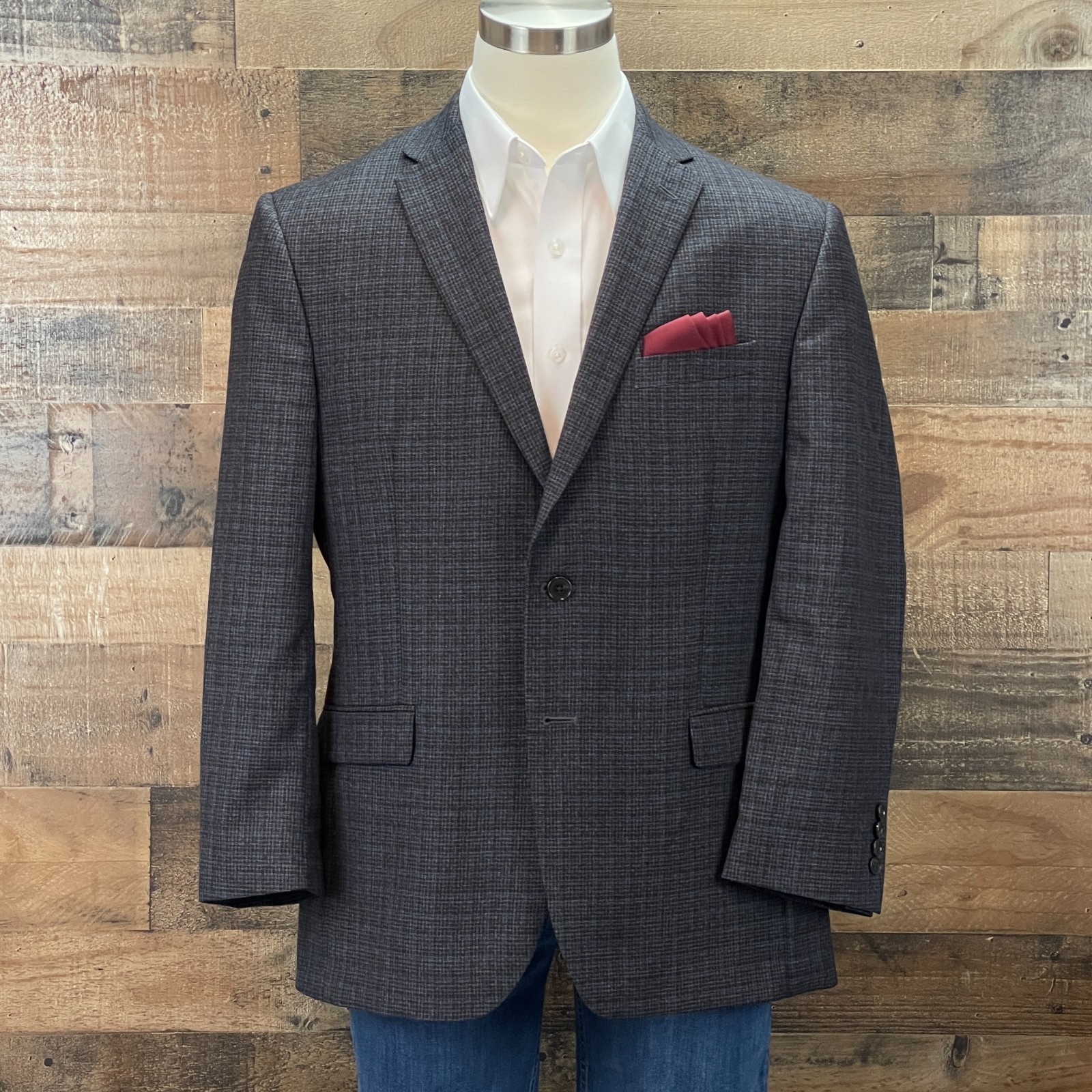 Jos A Bank Sport Coat Mens 44R Slim Black Check Wool Blazer Suit Jacket Casual