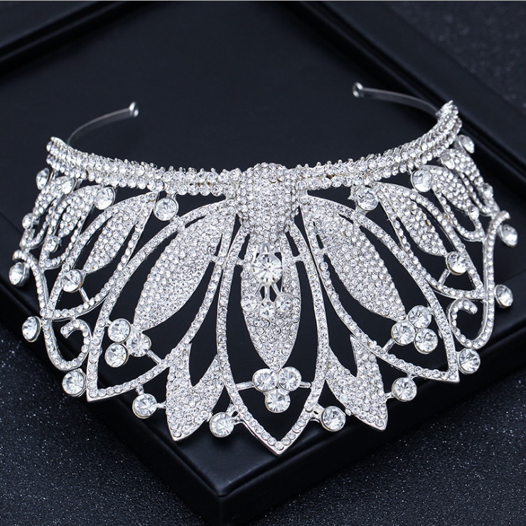 9cm Tall Large Full Crystal Leaf Wedding Bridal Party Pageant Prom Tiara Crown