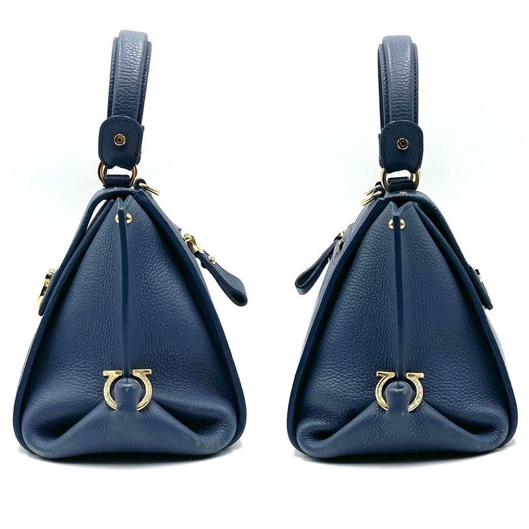Salvatore Ferragamo Sofia 2way Gancini Leather Handle Crossbody Blue Gold Auth