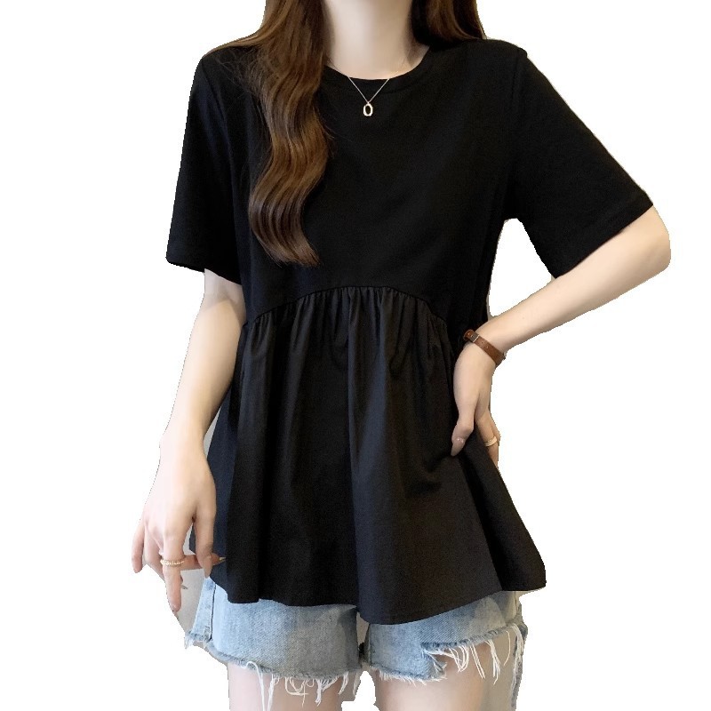 Plus-size Womens Black Doll Shirt Short-sleeve T-shirt