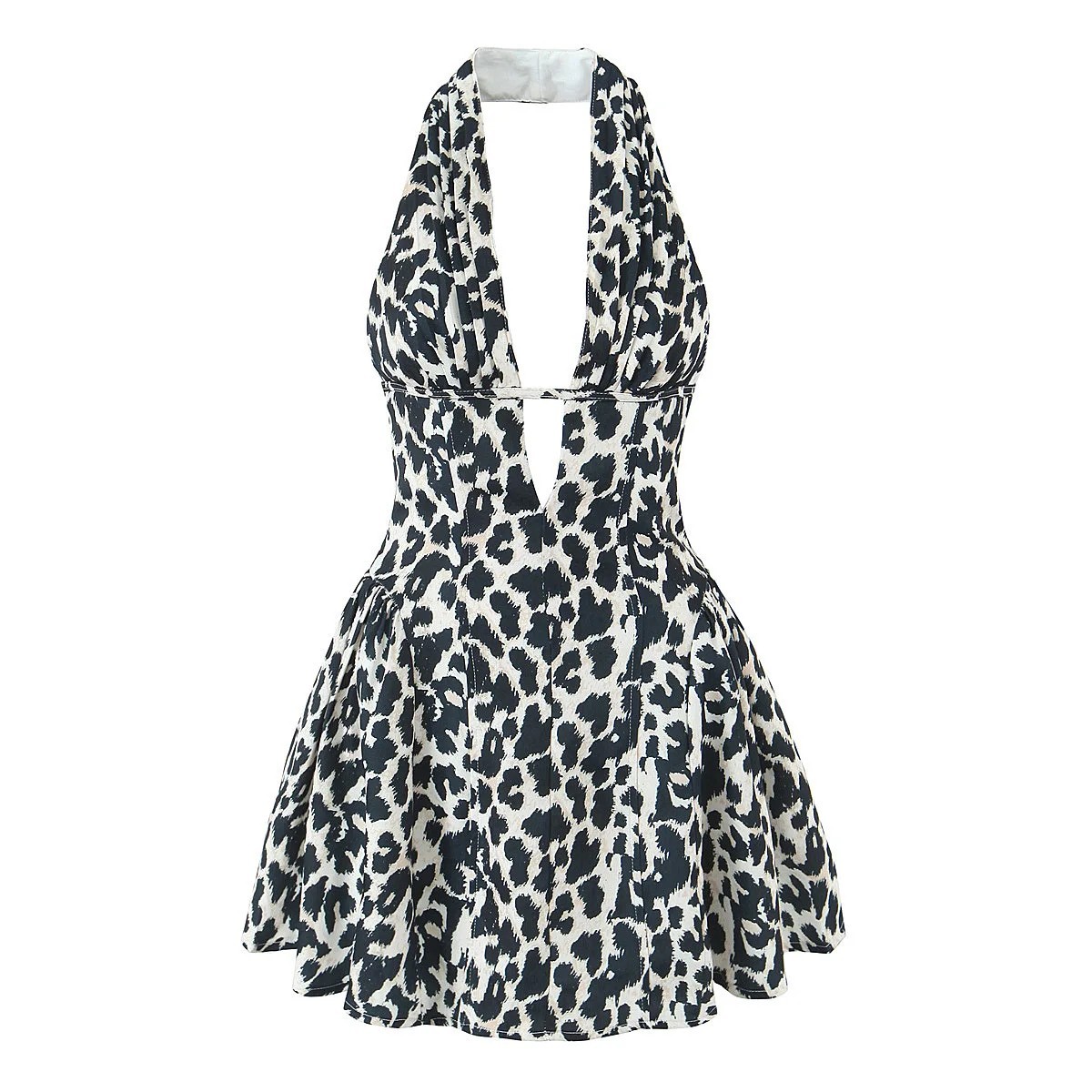 Women’s Polka Dot Halter Mini Dress Backless A-Line Summer Party Dress