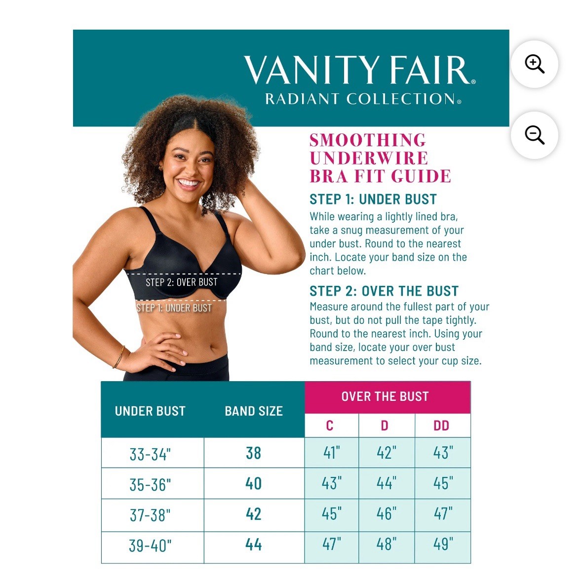 Vanity Fair Radiant Collection Underwire Bra 42DD NWT Back &Side Smoothing White
