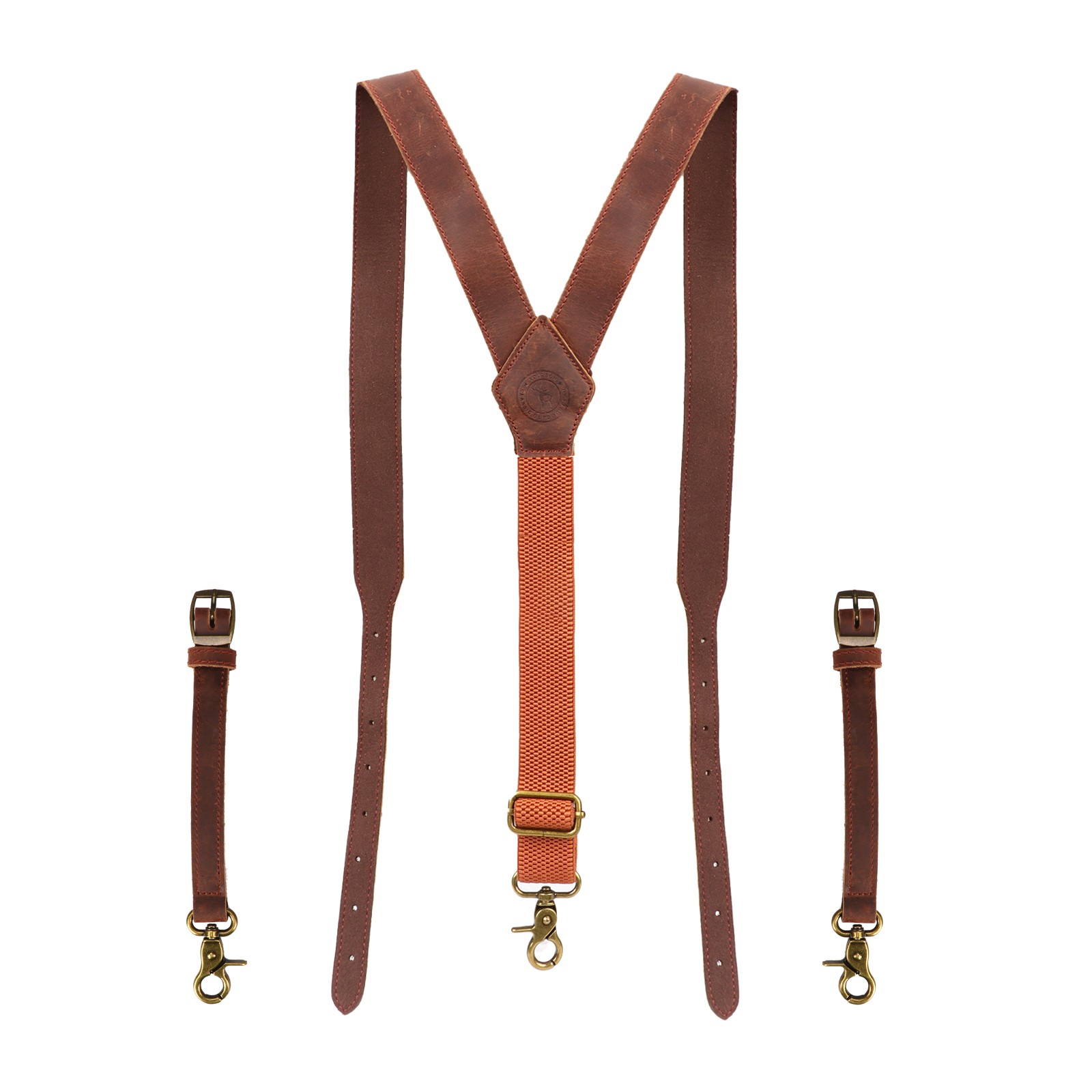 Tourbon Men’s Suspenders Y Back Adjustable Leather Y-Shaped 3 Hooks Pants Braces