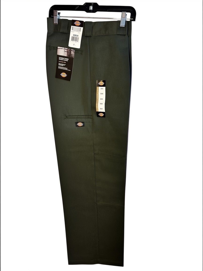 dickies mens olive green double knee cell phone pocket loose fit work pants new