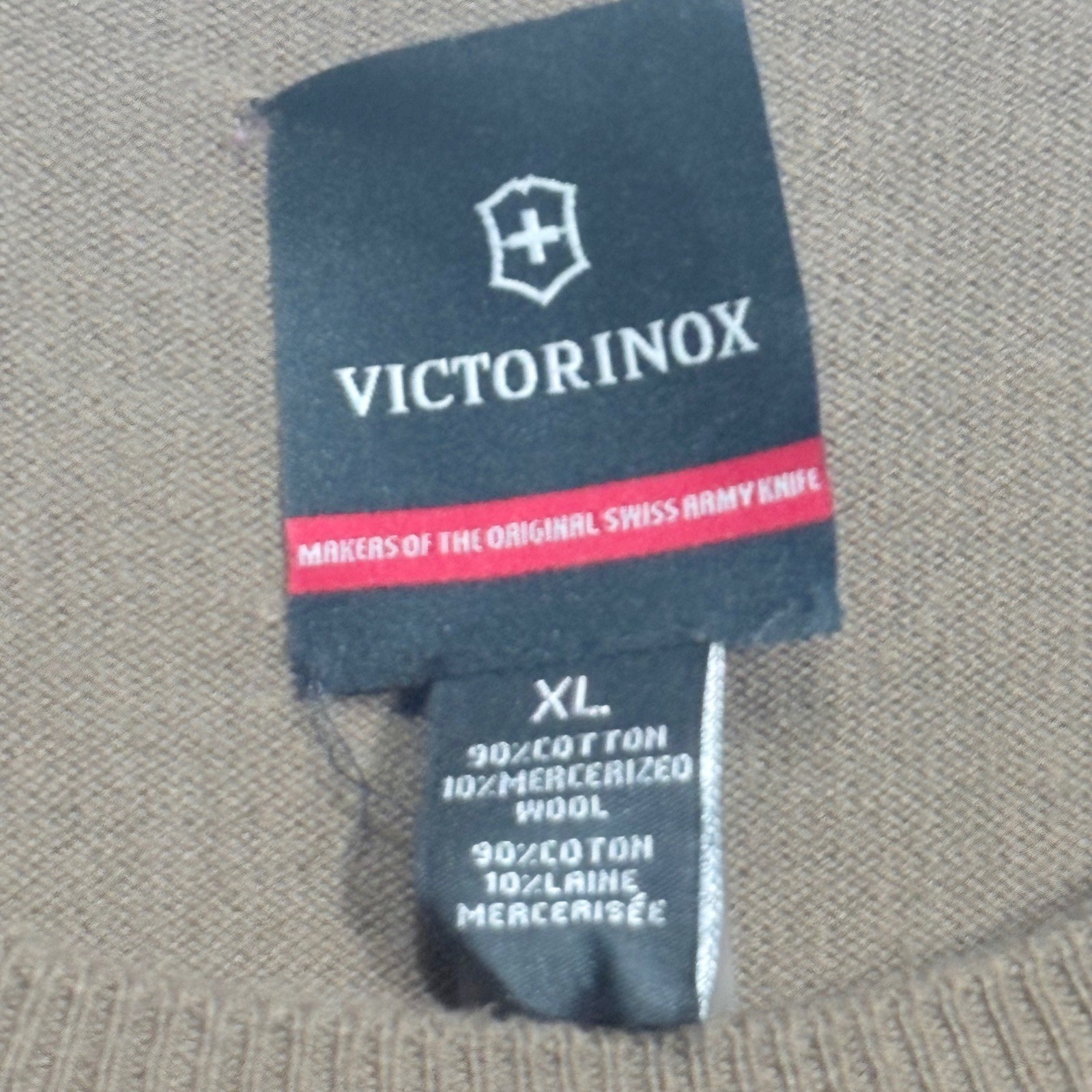 Victorinox Crew Neck Sweater Mens XL Brown Swiss Army Shield Logo Cotton Wool