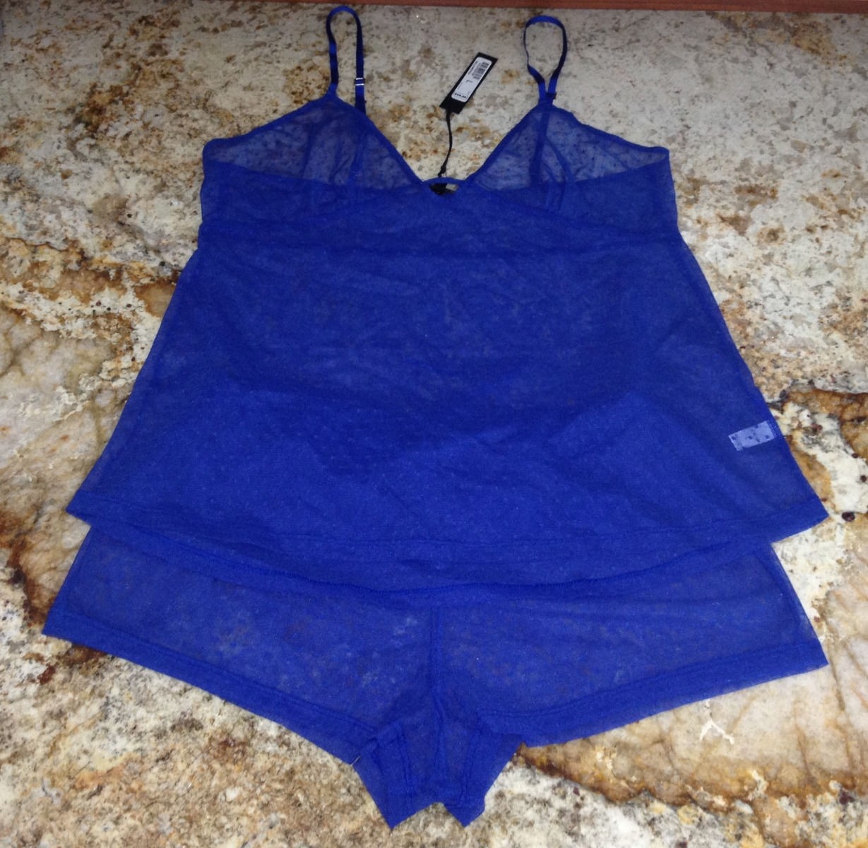 JOE’S JEANS Point D’Esprit Royal Blue Cami PJ Sleep Set Top Shorts Womens S M L