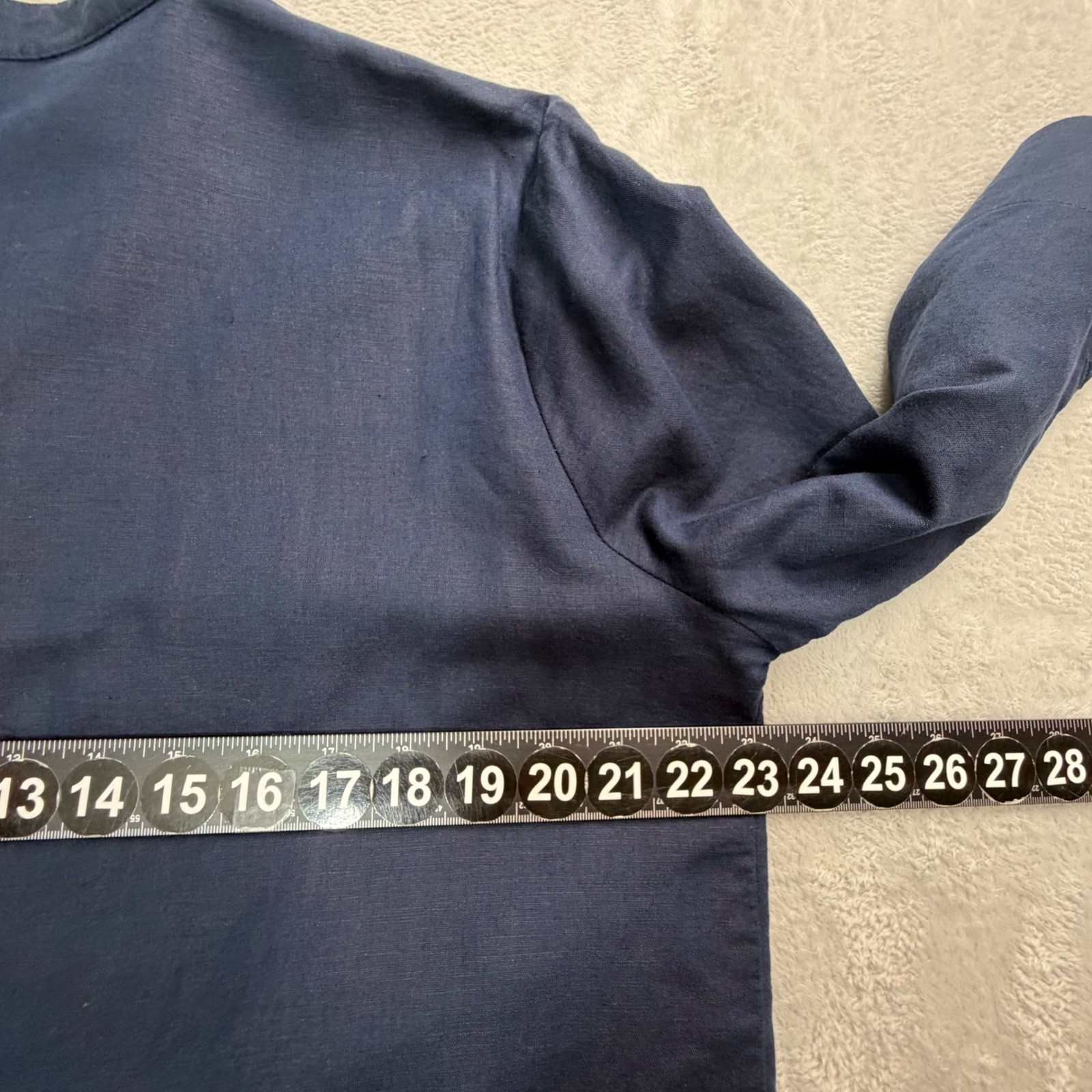 J.McLaughlin Tunic Shirt Top Women XL Blue Linen Blend Button Up Roll Tab